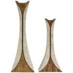 Pair of Maitland Smith Tessellated Stone Candlesticks