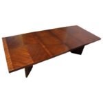 Brutalist Pedestal Parquet Walnut Dining Table by Lane