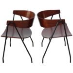 Pair of French Bentwood and Steel 'Compass' Chairs after Pierre Guariche