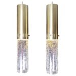 Pair of 1960s Crackle Glass and Brass Pendants