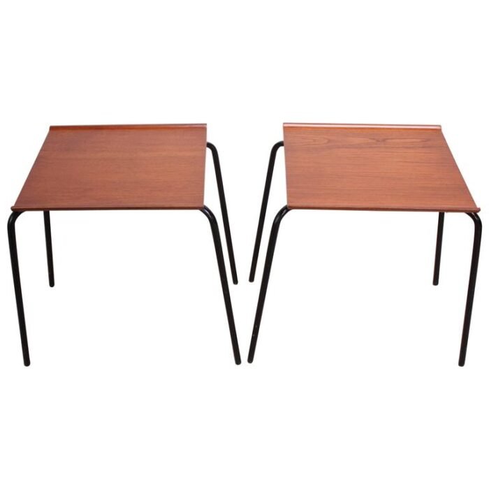Pair of Danish Teak and Metal ‘Stacking Tables’ Attributed to Fritz Hansen