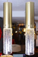 Pair of 1960s Crackle Glass and Brass Pendants - Image 3