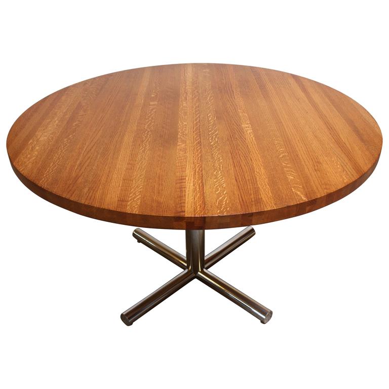 Butcher Block Dining Table With Chrome, Butcher Block Round Table
