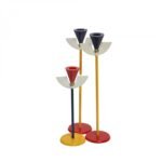 Whimsical Set of Three Painted Brass Candlesticks