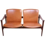 Vintage Norwegian Modern Loveseat in Leather and Teak by Fredrik Kayser - Image 2
