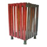 Vintage Folk Art Painted Wood Waste Basket