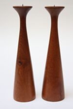 Pair of Sculptural Danish Modern Teak Candle Holders - Image 2