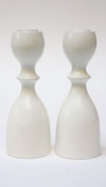 Pair of Mid-Century Japanese Modern Bulbous-Form White Candlesticks - Image 9