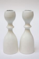 Pair of Mid-Century Japanese Modern Bulbous-Form White Candlesticks - Image 7