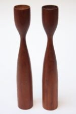 Pair of Danish Modern Teak Candlesticks - Signed - Image 2