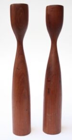Pair of Danish Modern Teak Candlesticks - Signed - Image 3