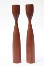 Pair of Danish Modern Teak Candlesticks - Signed - Image 4