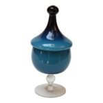 Vintage Empoli Blue Blown Glass Lidded-Apothecary / Candy Dish