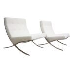 Pair of Vintage Modified Barcelona Chairs in Stainless Steel and Tweed