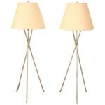 Pair of Midcentury Italian Modern Gilded Tripod Floor Lamps