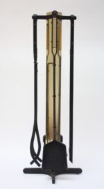 Mid-Century Modern Wrought Iron and Brass Firetools - Image 2