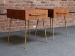 Pair of Walnut and Brass Single Drawer Nightstands by T.H. Robsjohn-Gibbings - Image 3