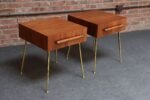 Pair of Walnut and Brass Single Drawer Nightstands by T.H. Robsjohn-Gibbings - Image 4