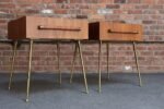 Pair of Walnut and Brass Single Drawer Nightstands by T.H. Robsjohn-Gibbings - Image 2
