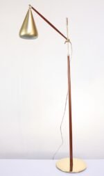 Swedish Brass and Mahogany Adjustable Floor Lamp with Brushed Aluminum Shade - Image 11