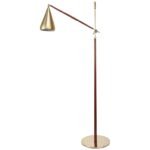 Swedish Brass and Mahogany Adjustable Floor Lamp with Brushed Aluminum Shade