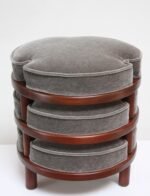 Harvey Probber-Style Mahogany and Mohair Stacking Ottomans or Footstools - Image 2