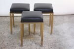Set of Three Midcentury Industrial Leather and Painted Steel Stools - Image 3