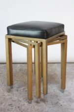 Set of Three Midcentury Industrial Leather and Painted Steel Stools - Image 6