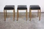Set of Three Midcentury Industrial Leather and Painted Steel Stools - Image 4