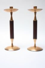 Pair of Large Danish Mahogany and Brass Candlesticks - Image 2
