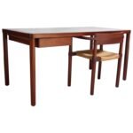 Danish Teak Writing Table with Green Top and Matching Chair