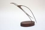 Mid-Century Modern Mixed-Metal Bird on Walnut Base - Image 2