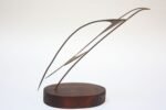 Mid-Century Modern Mixed-Metal Bird on Walnut Base - Image 5