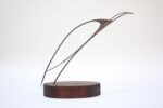 Mid-Century Modern Mixed-Metal Bird on Walnut Base - Image 4