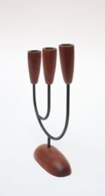 Danish Modern Teak and Metal Lüthje Three-Candle Holder - Image 3