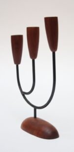 Danish Modern Teak and Metal Lüthje Three-Candle Holder - Image 5