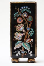 Chinoiserie Style Ebony Rectangular Ceramic Vase With Floral Decoration - Image 2