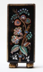 Chinoiserie Style Ebony Rectangular Ceramic Vase With Floral Decoration - Image 4