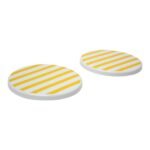 Pair of Scandinavian Modern Yellow Striped Enamel Trivets / Plates
