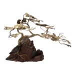 Vintage Brutalist Brass Bonzai Tree Kinetic Sculpture on Driftwood Base