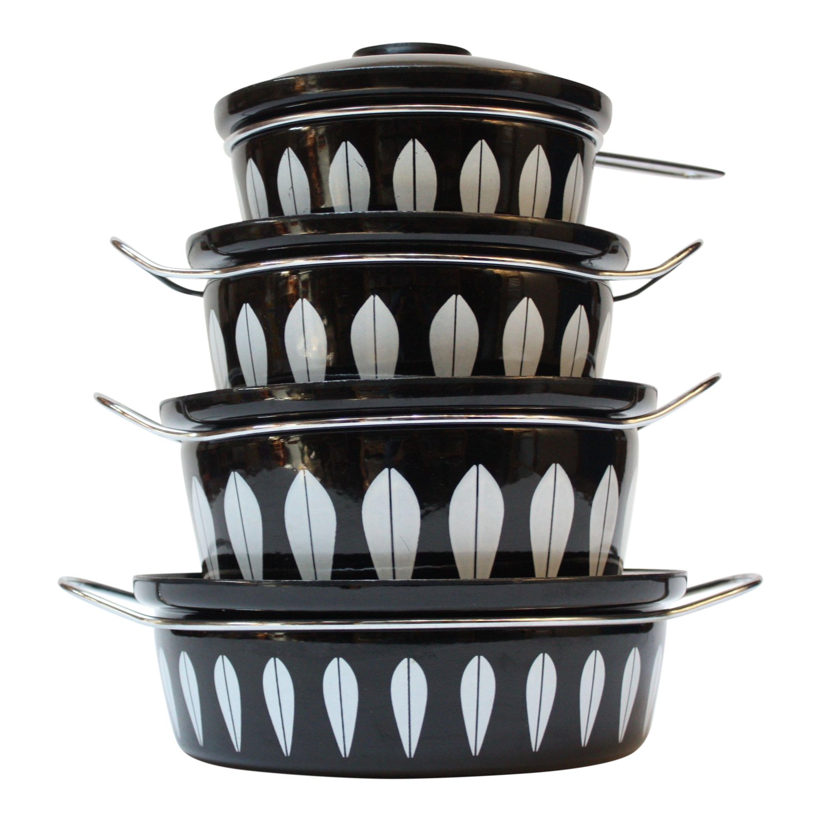 Vintage Black & White Enamelware Saucepan / Small Enamel Pot with