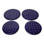 Set of Four Scandinavian Modern Indigo Enamel Trivets / Plates