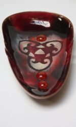 Vintage Black and Red Enamel on Copper Triangular Ashtray - Image 9