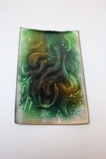 Vintage Green and Gold Enamel on Copper Rectangular Dish - Image 2