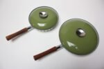 Pair of Green Lotus Enamel Lidded Skillets by Cathrineholm - Image 2