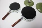 Pair of Green Lotus Enamel Lidded Skillets by Cathrineholm - Image 4