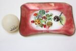 Vintage Pink Botanical Enamel on Copper Dish - Image 2