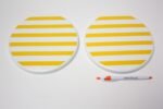 Pair of Scandinavian Modern Yellow Striped Enamel Trivets / Plates - Image 3