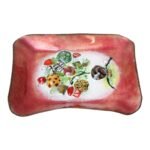 Vintage Pink Botanical Enamel on Copper Dish