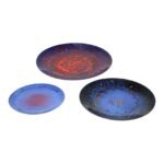 Trio of Small Modernist Enamel on Copper Decorative Dishes